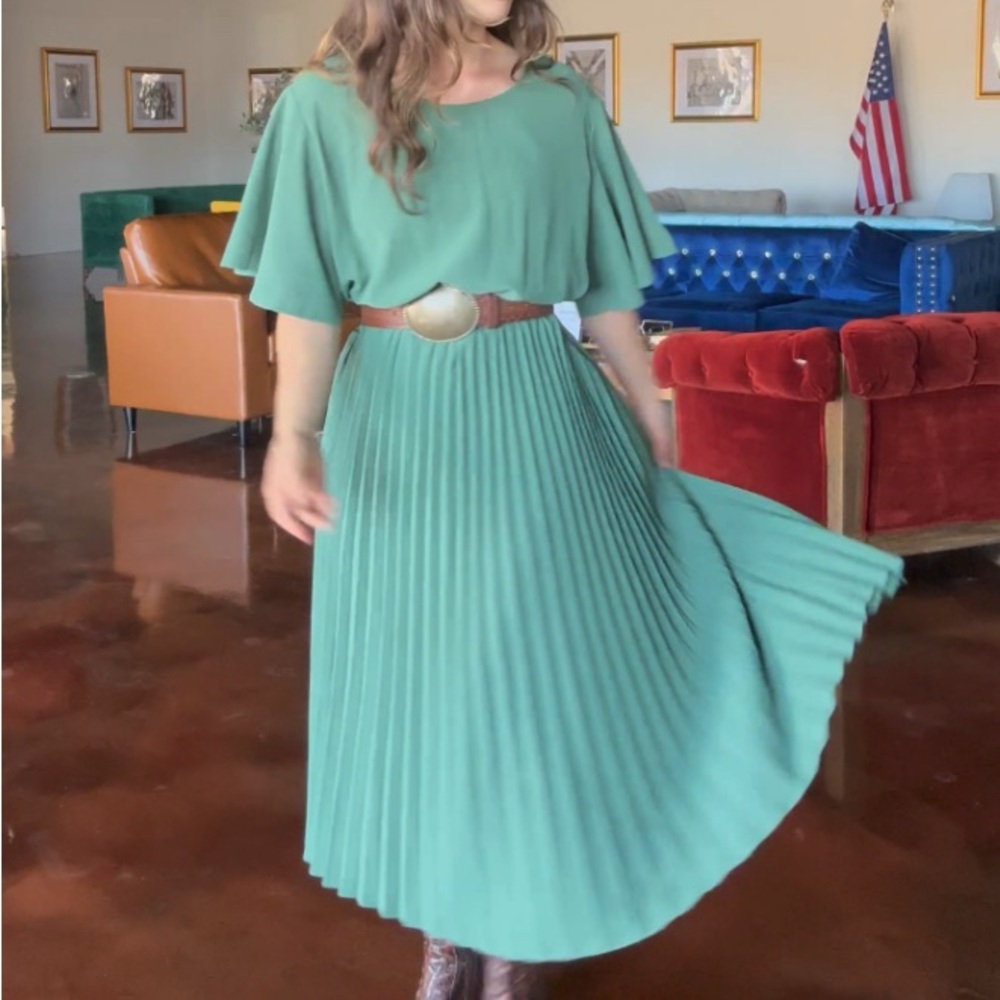 Green Pleated Dress